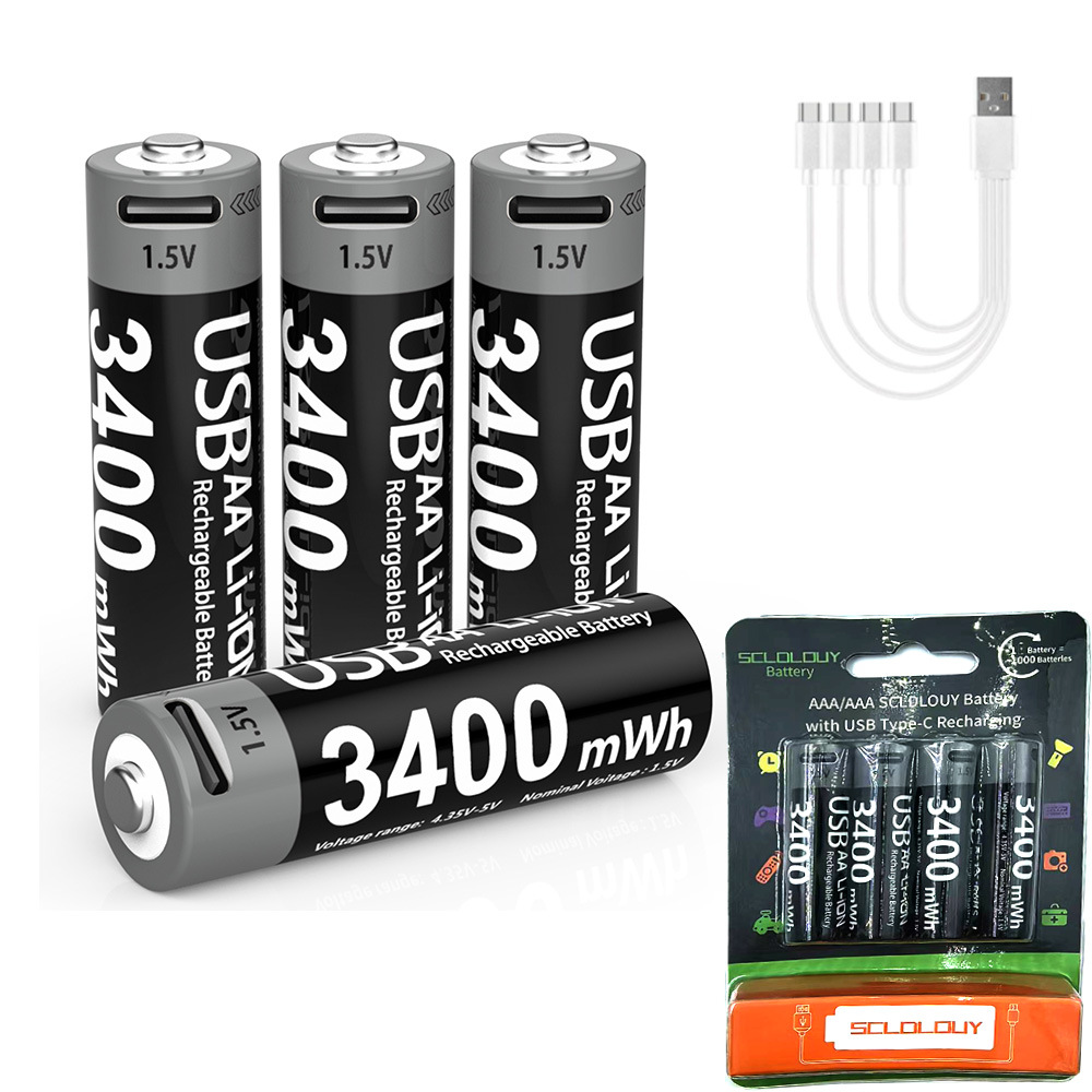 AA rechargeable lithium battery 1.5V 3400mWh with USB-C charging cable for game controllers  Flashli