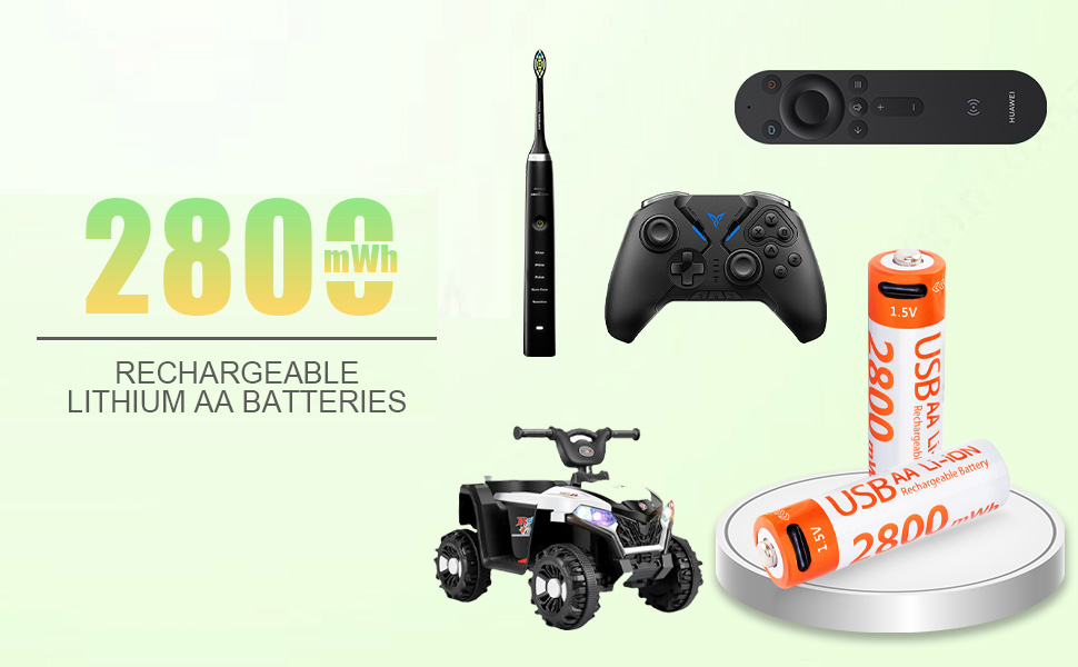 Rechargeable AA lithium battery 1.5V 2800MWh with USB-C charging cable, suitable for toy remote cont