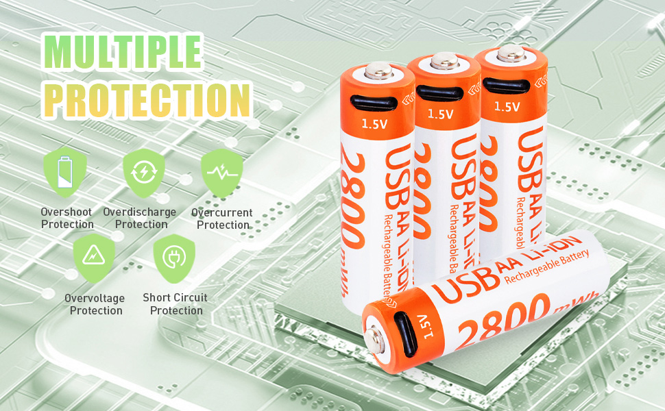 Rechargeable AA lithium battery 1.5V 2800MWh with USB-C charging cable, suitable for toy remote cont